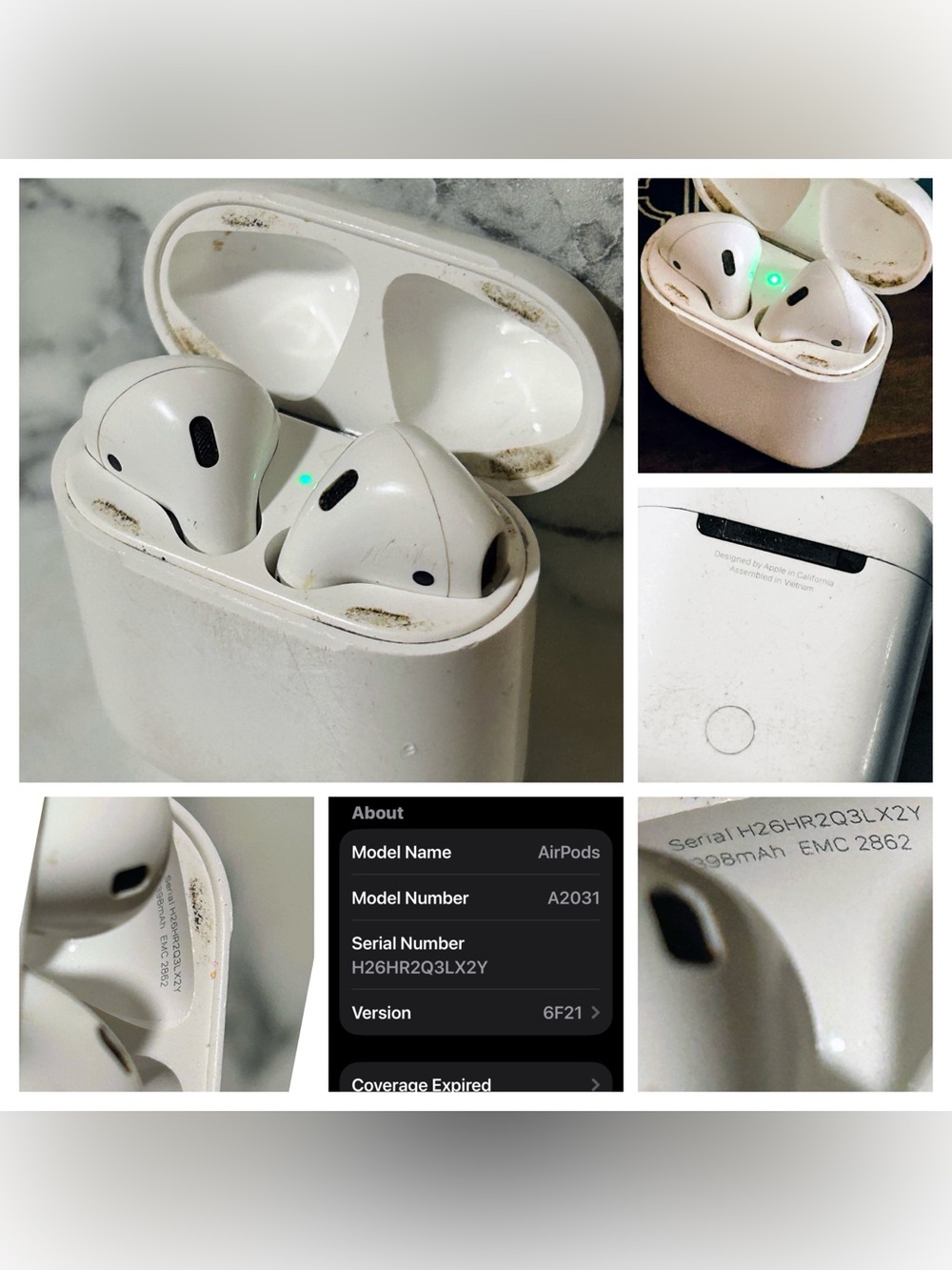 Apple AirPods (White) - A2031 Wireless Earbuds Good Shape Functional